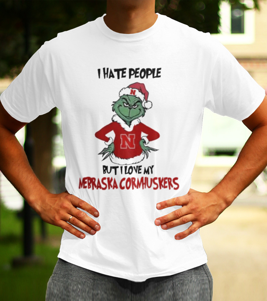 I Hate People But I Love My Nebraska Cornhuskers Grinch Christmas T-Shirt