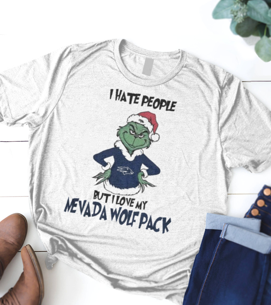 Grinch I Hate People But I Love My Nevada Wolf Pack Merry Christmas T-Shirt
