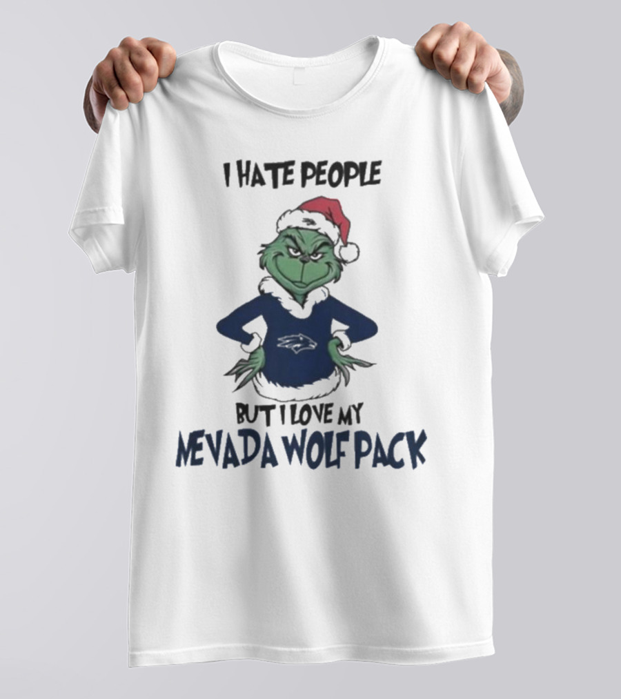 Grinch I Hate People But I Love My Nevada Wolf Pack Merry Christmas T-Shirt