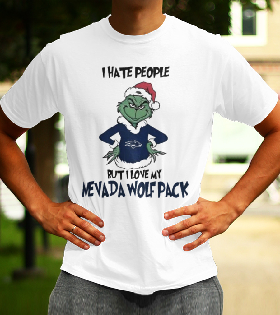 Grinch I Hate People But I Love My Nevada Wolf Pack Merry Christmas T-Shirt