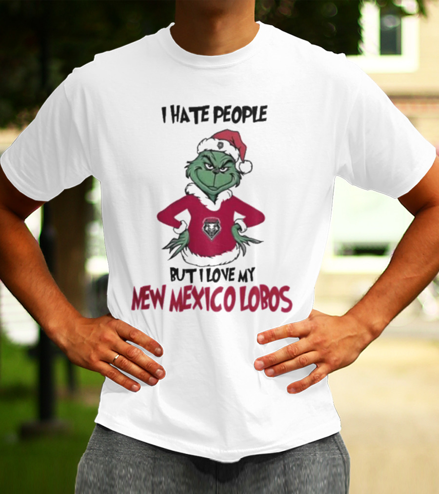 I Hate People But I Love My New Mexico Lobos Grinch Merry Christmas T-Shirt