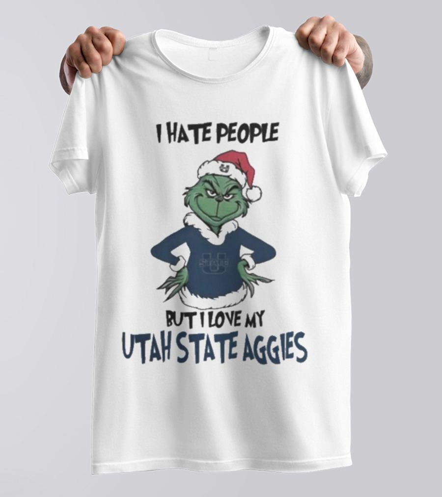 I Hate People But I Love My Utah State Aggies Grinch Christmas T-Shirt