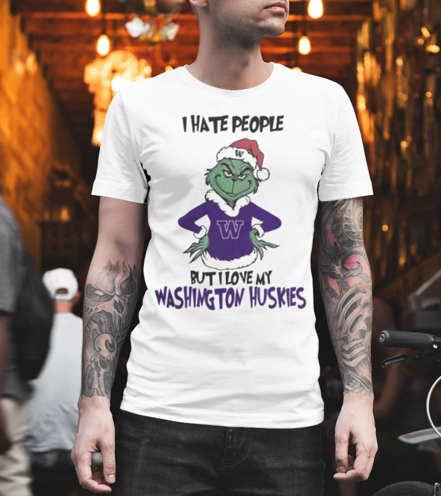 I Hate People But I Love My Washington Huskies Grinch Christmas T-Shirt
