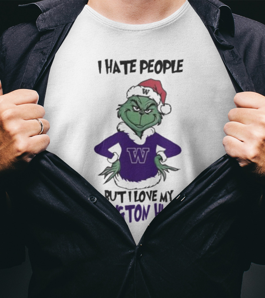 I Hate People But I Love My Washington Huskies Grinch Christmas T-Shirt