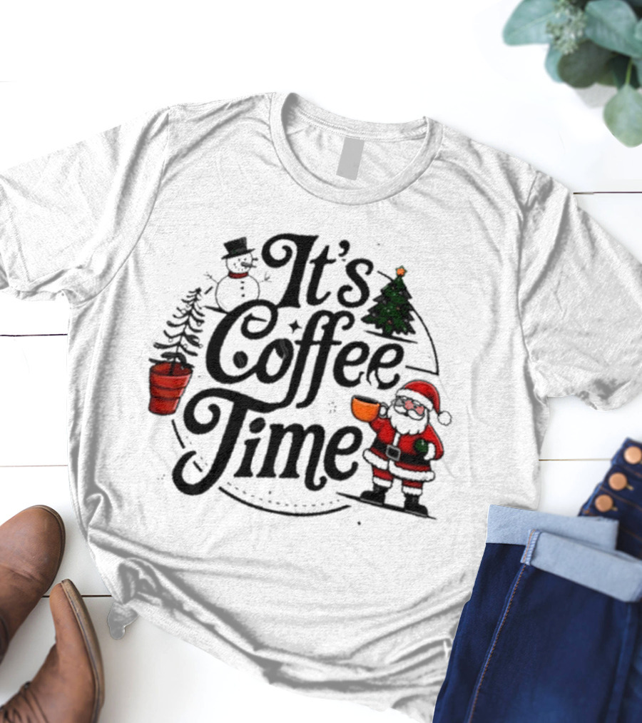 Abby Berner It’s Coffee Time Santa Snowman Christmas Holiday T-Shirt