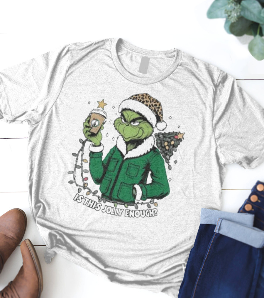 Boston Celtics X Santa Grinch Is This Jolly Enough Merry Christmas Coffee Lights Tree T-Shirt