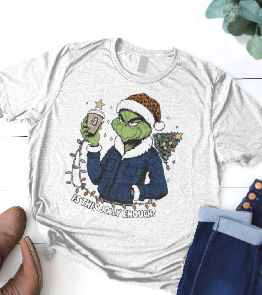 Detroit Tigers Grinch Santa Is This Jolly Enough Merry Christmas T-Shirt