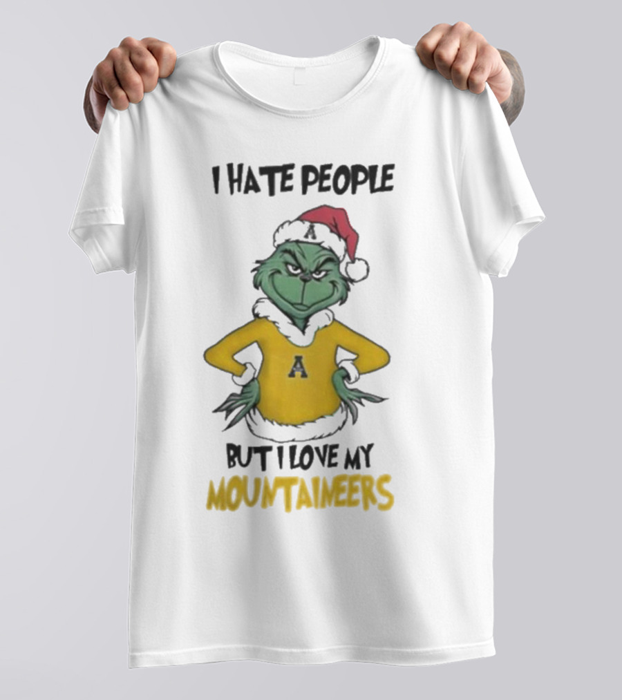 I Hate People But I Love My Appalachian State Mountaineers Grinch Santa Holiday Spirit T-Shirt