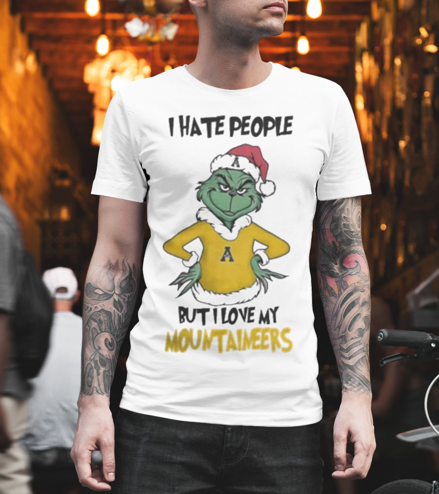 I Hate People But I Love My Appalachian State Mountaineers Grinch Santa Holiday Spirit T-Shirt