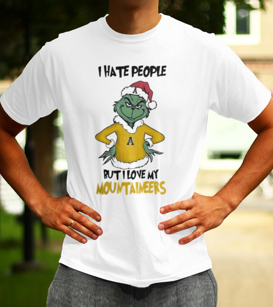 I Hate People But I Love My Appalachian State Mountaineers Grinch Santa Holiday Spirit T-Shirt