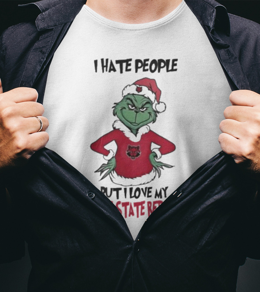 I Hate People But I Love My Arkansas State Red Wolves Grinch Christmas T-Shirt