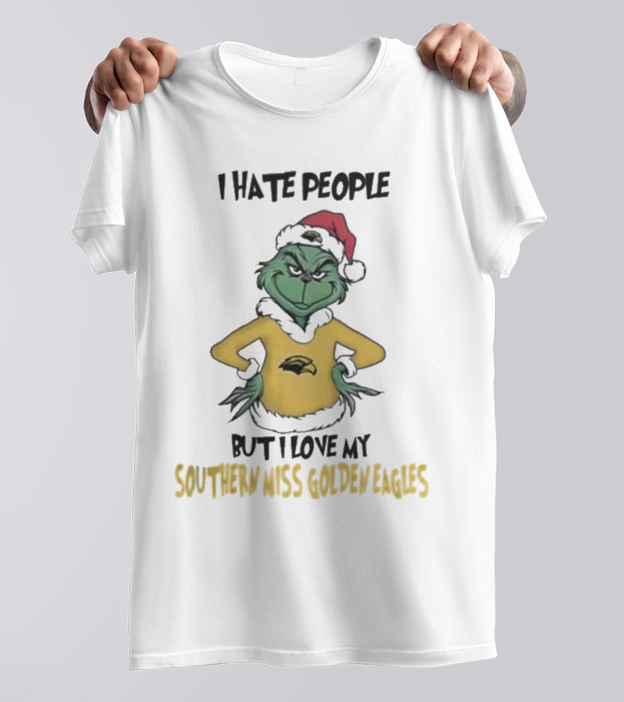 I Hate People But I Love My Southern Miss Golden Eagles Grinch Christmas T-Shirt