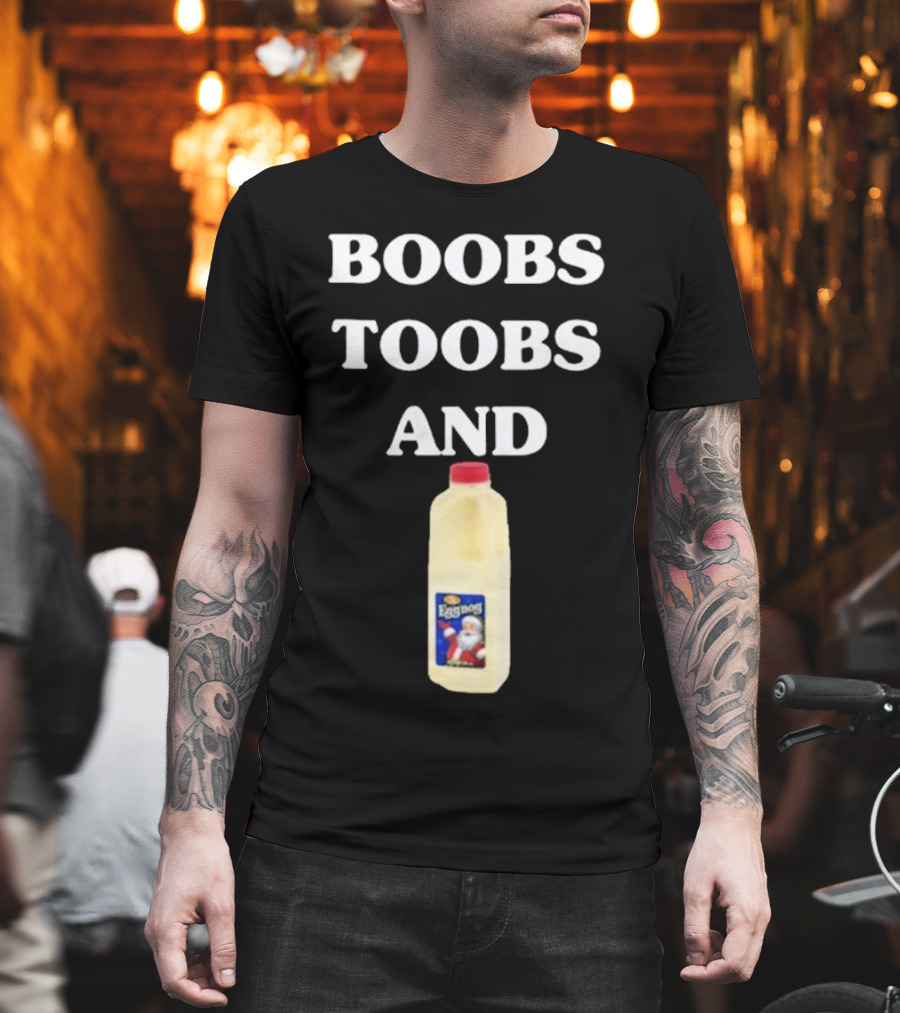 Boobs Toobs And Eggnog Santa Christmas T-Shirt