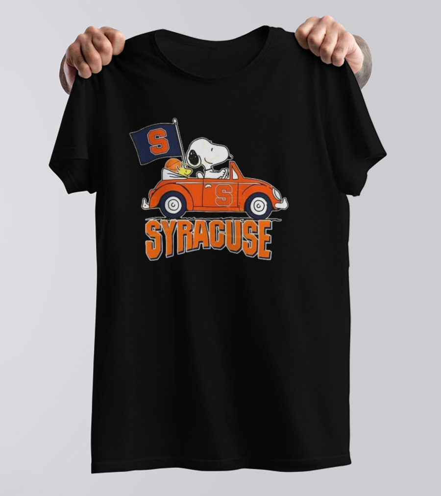 Snoopy Driving Syracuse Orange Car With Letter S Flag T-Shirt
