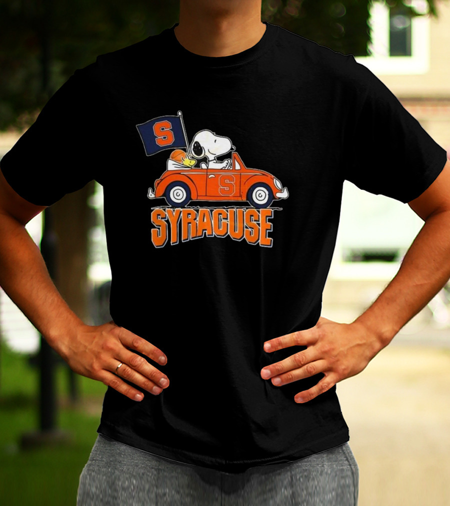 Snoopy Driving Syracuse Orange Car With Letter S Flag T-Shirt