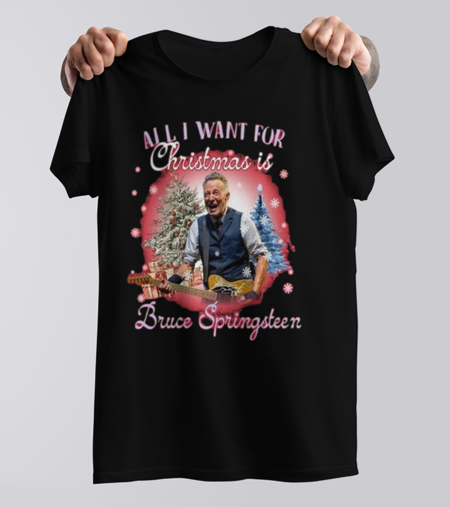 All I Want For Christmas Is Bruce Springsteen Snowflakes Christmas Trees T-Shirt