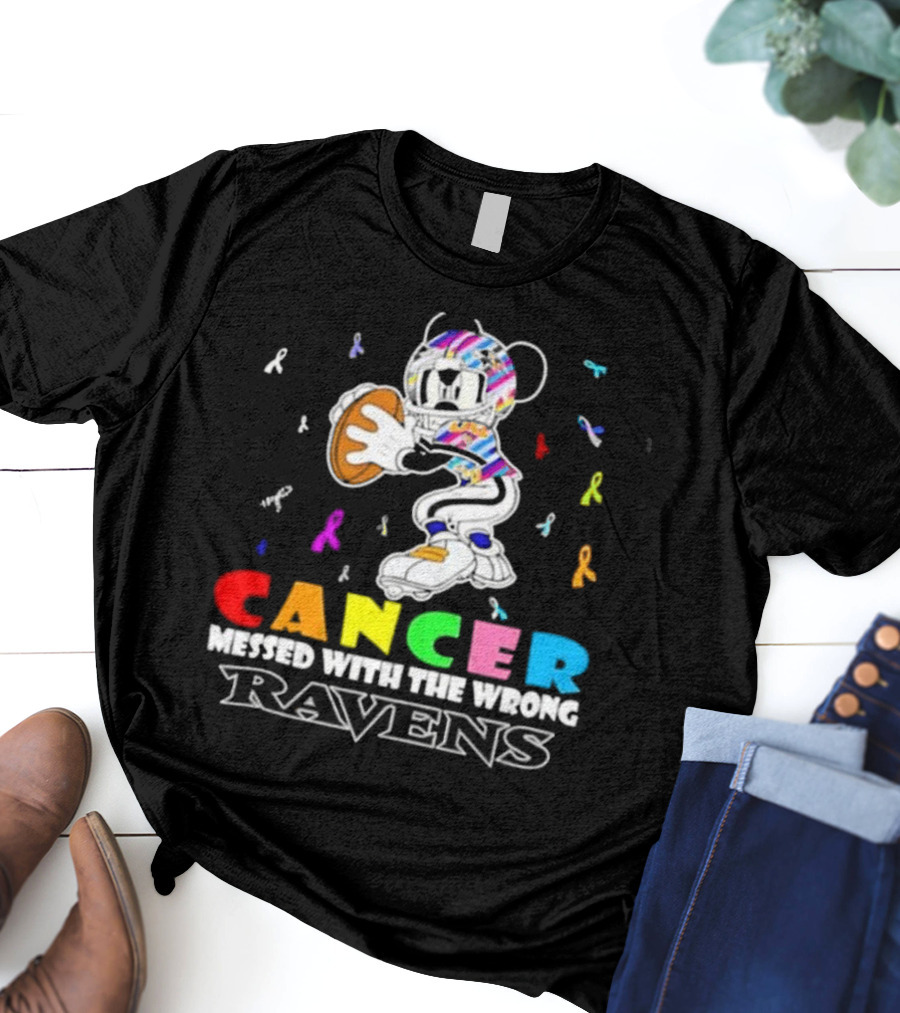 Cancer Messed With The Wrong Ravens Mickey Football Player T-Shirt