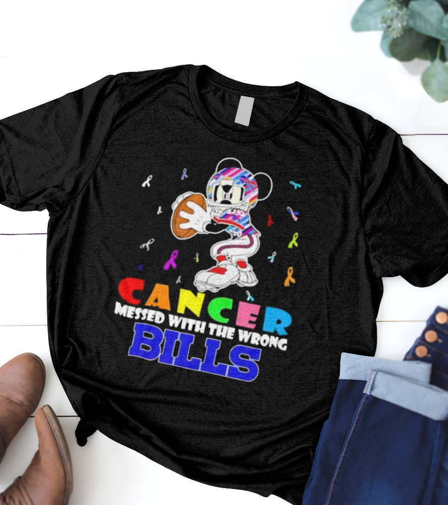 Cancer Messed With The Wrong Bills Mickey Football Ribbons T-Shirt