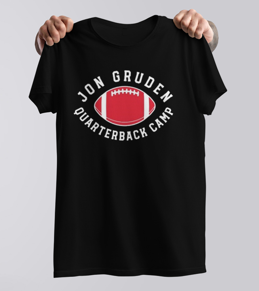 Jon Gruden Quarterback Camp Red Football Emblem T-Shirt