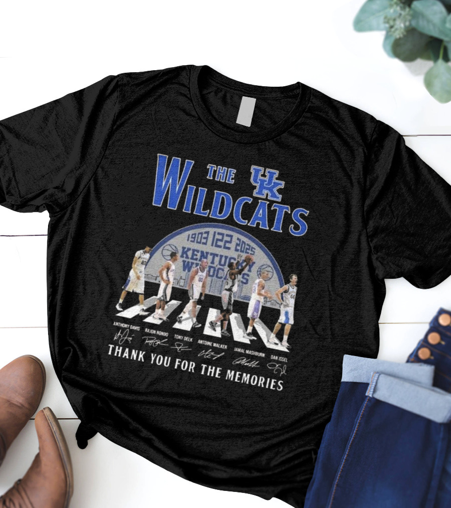 The Kentucky Wildcats 1903-2025 Signatures Thank You For The Memories Anthony Davis Rajon Rondo Tony Delk Antoine Walker Jamal Mashburn Dan Issel T-Shirt