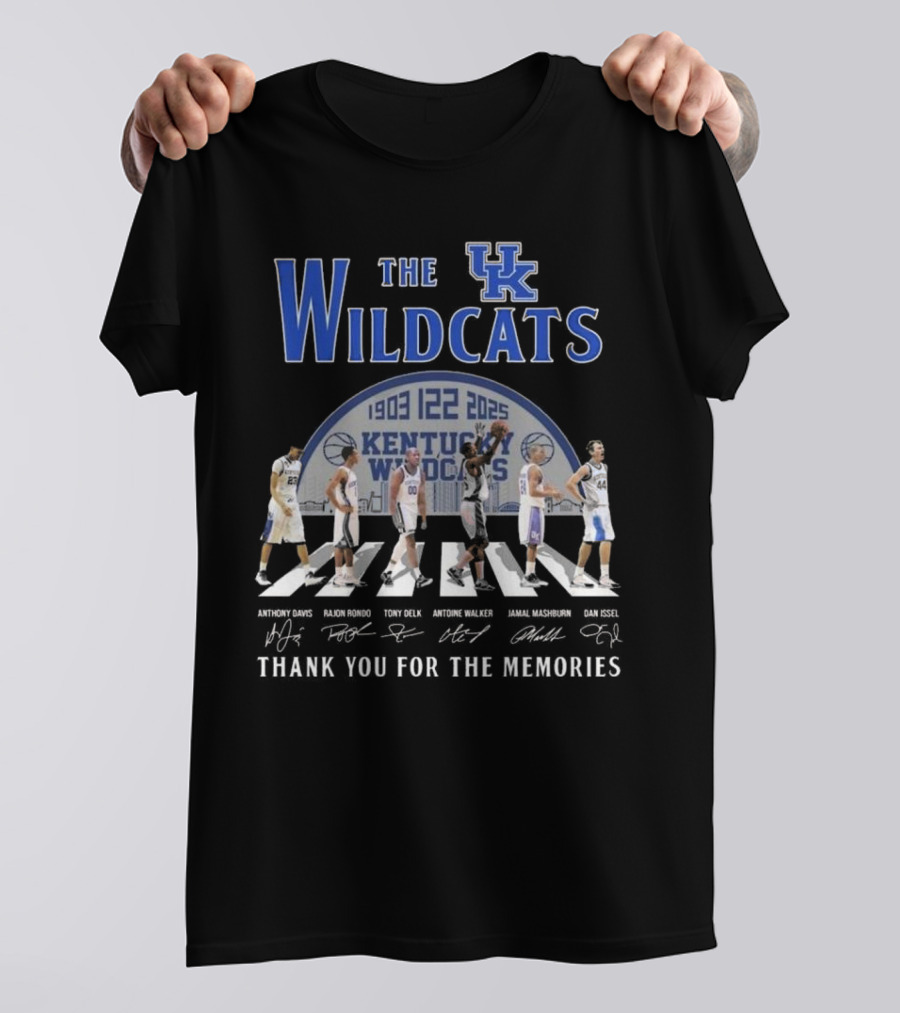 The Kentucky Wildcats 1903-2025 Signatures Thank You For The Memories Anthony Davis Rajon Rondo Tony Delk Antoine Walker Jamal Mashburn Dan Issel T-Shirt