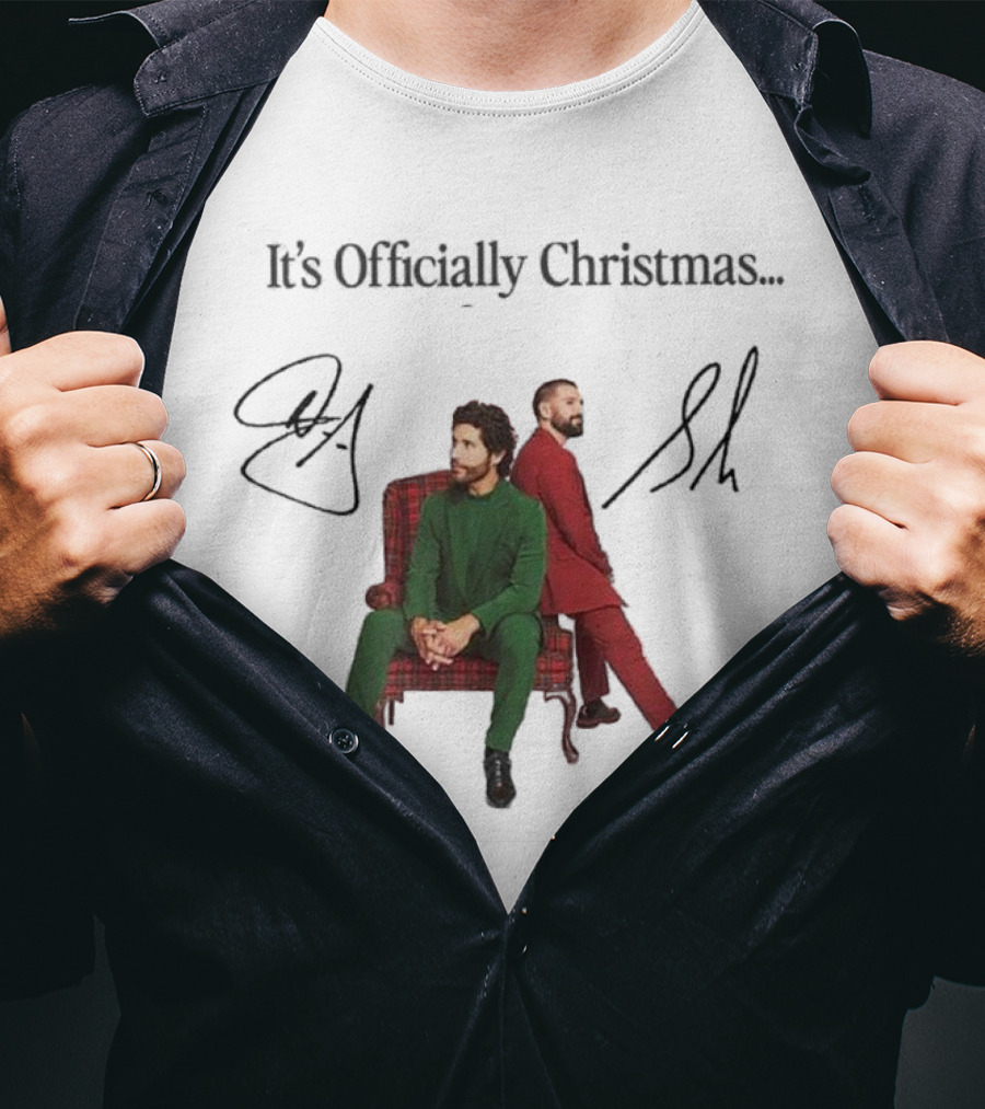 Dan And Shay It's Officially Christmas Signatures Plaid Chair Suits T-Shirt