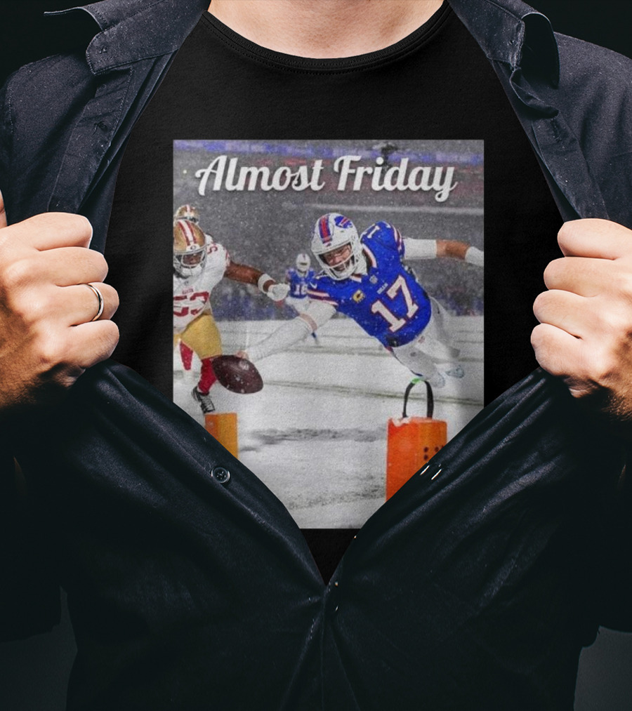 Almost Friday Josh Allen Diving Touchdown Snow Football T-Shirt