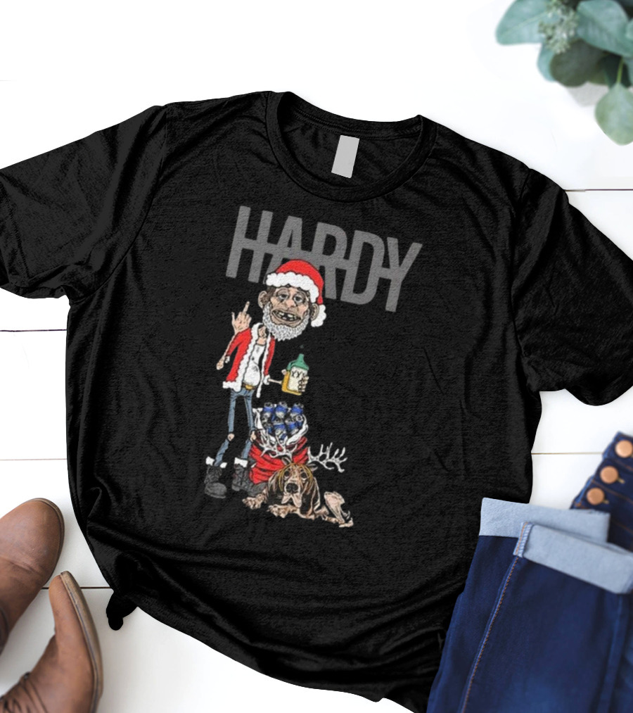 Hardy Christmas Santa Jim Bob With KY Bottle And Dogs Holiday T-Shirt