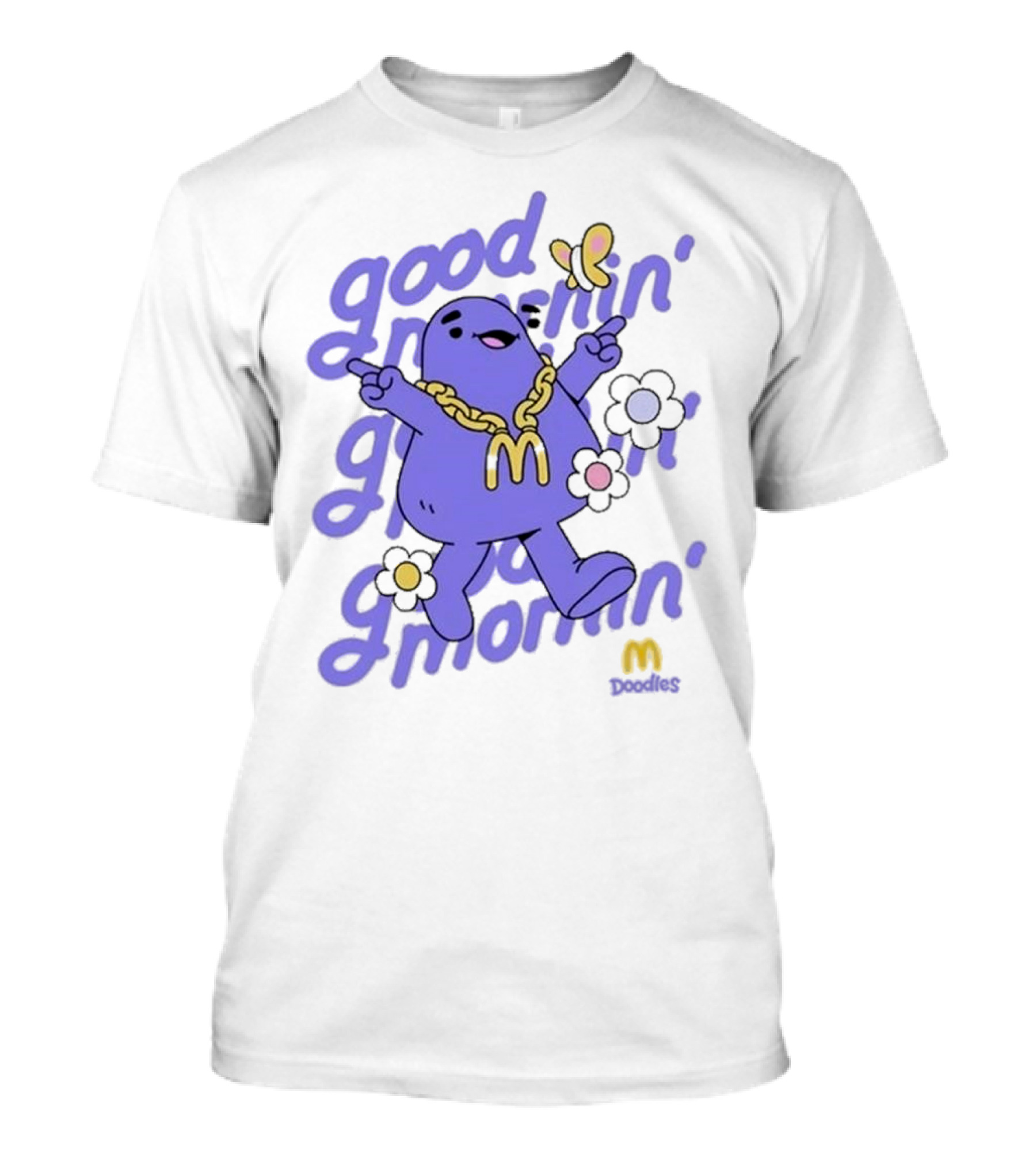 Good Mornin’ Grimace Doodles McDonald’s Butterfly Flowers T-Shirt