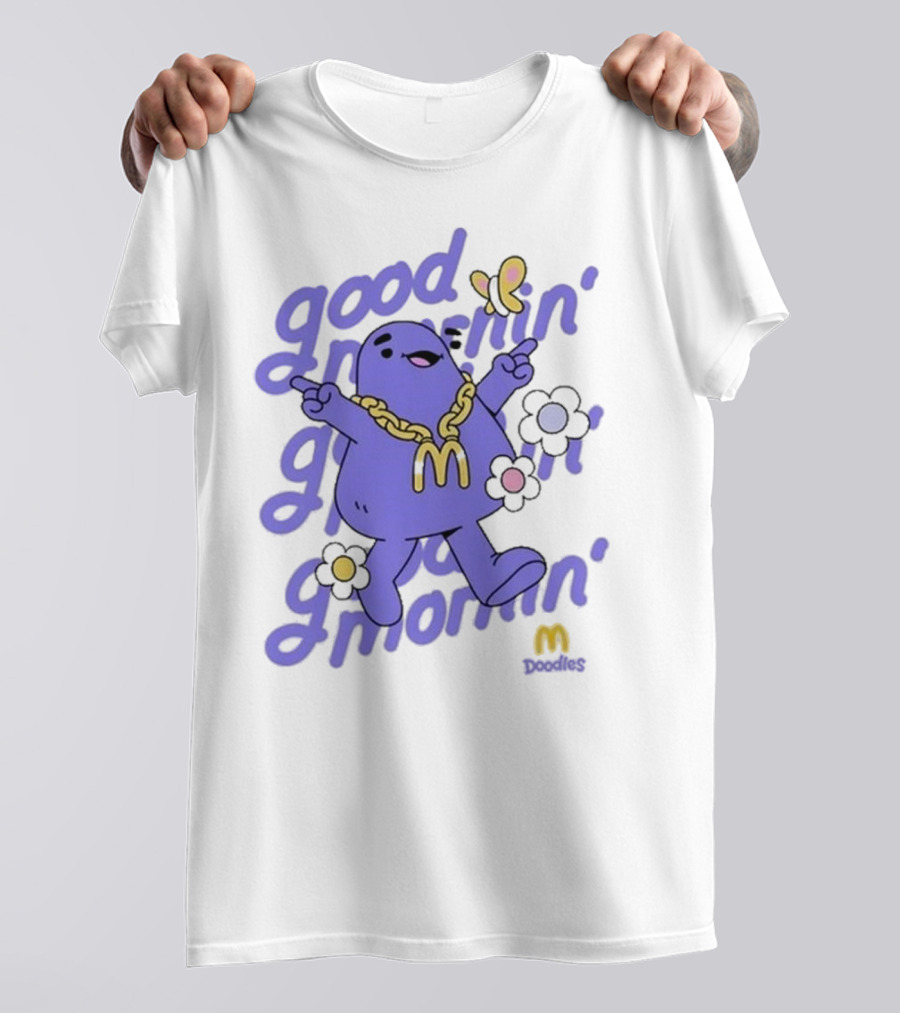 Good Mornin’ Grimace Doodles McDonald’s Butterfly Flowers T-Shirt