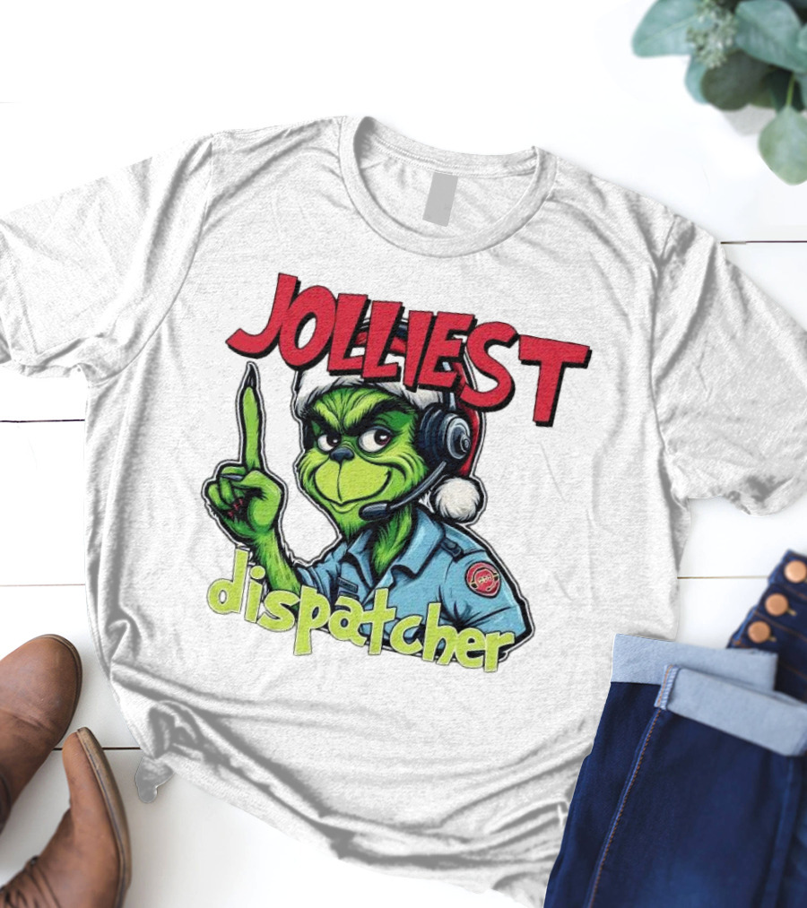 The Grinch Jolliest Dispatcher Christmas Holiday Fun T-Shirt