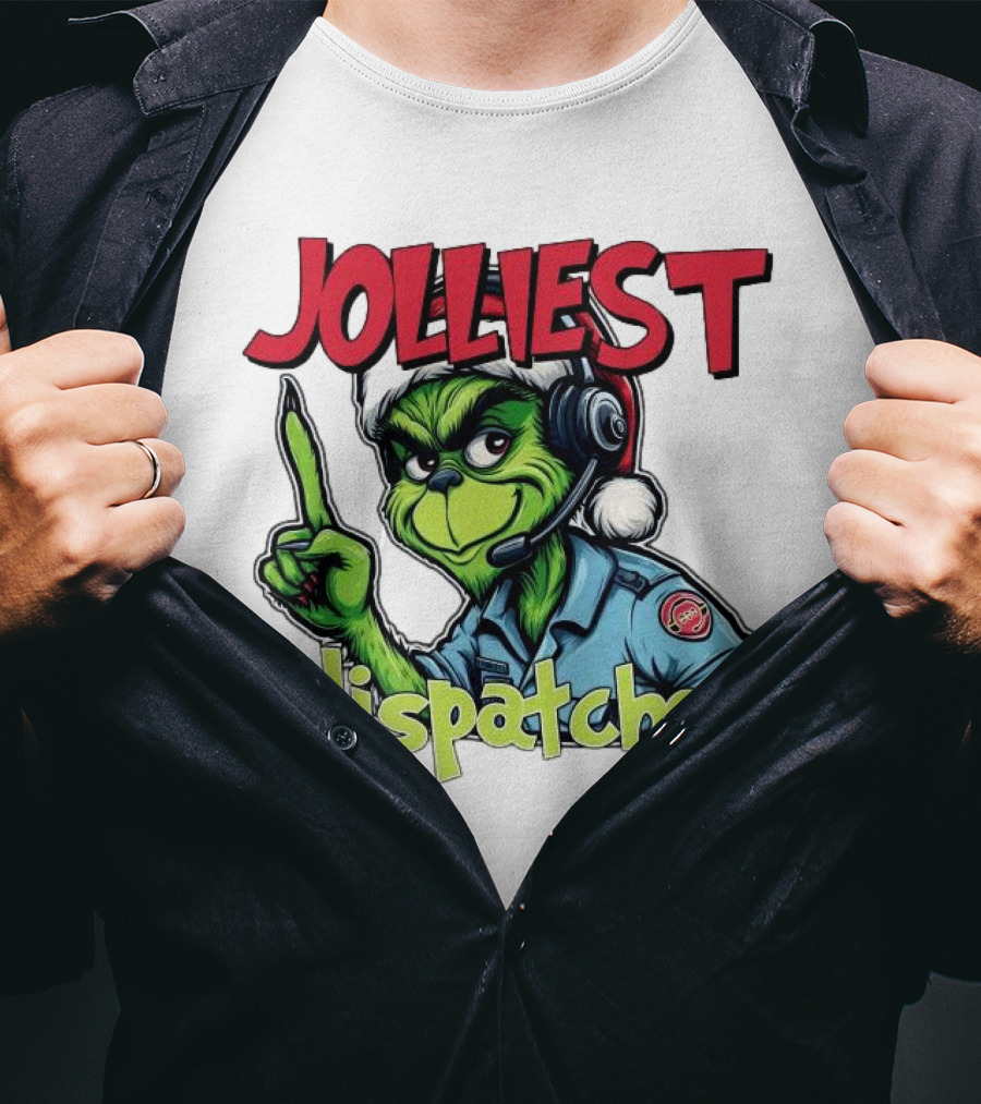 The Grinch Jolliest Dispatcher Christmas Holiday Fun T-Shirt