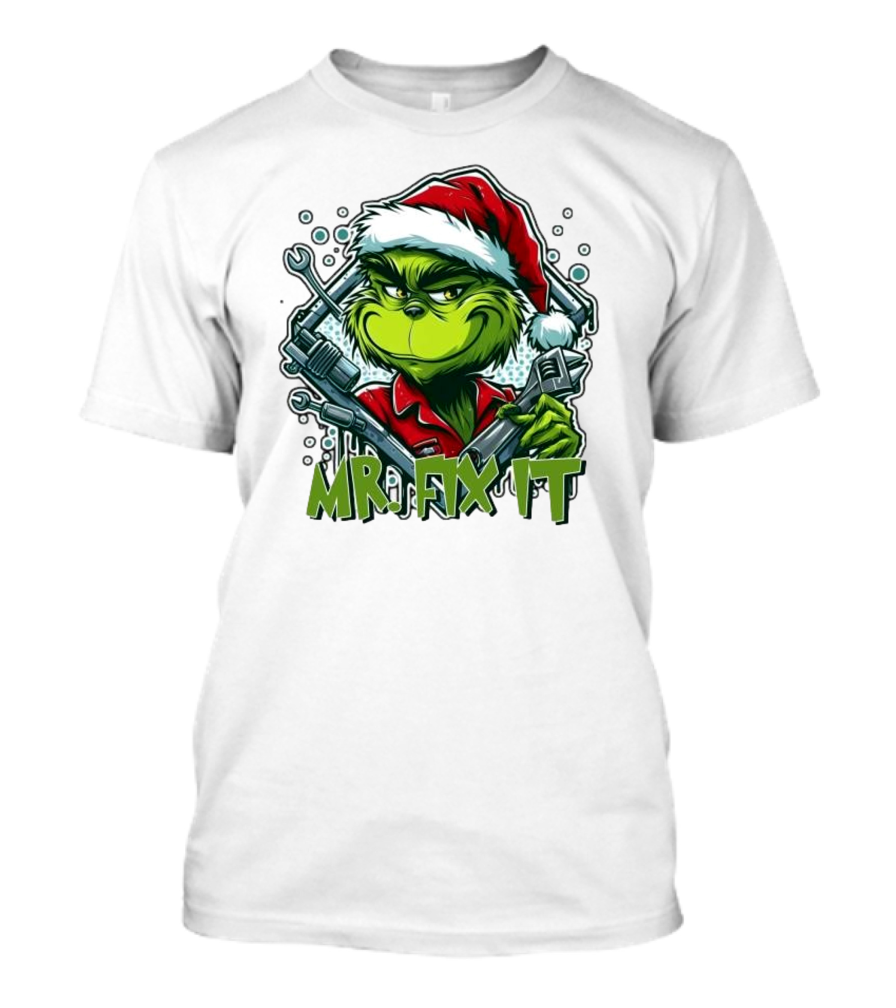 Mr. Fix It Grinch Merry Christmas Santa Hat Wrench Holiday T-Shirt