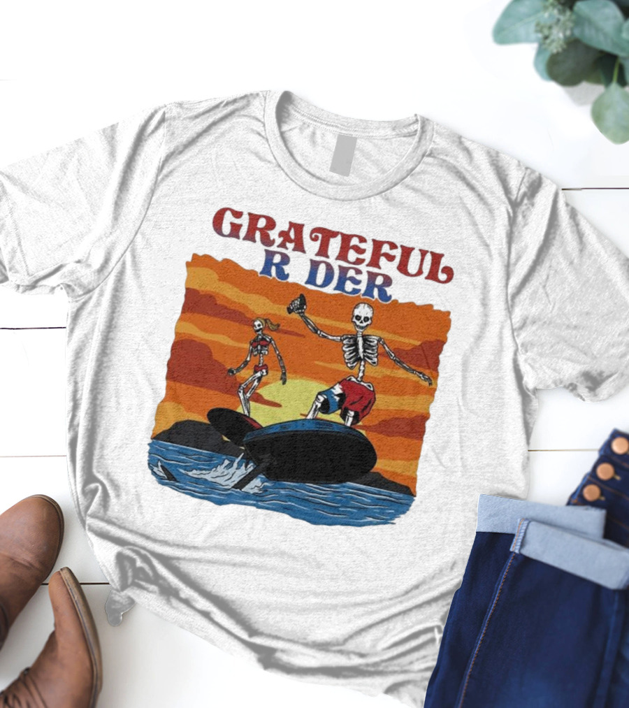 Grateful Rider Skeletons Surfing Sunset E-foil Adventure T-Shirt