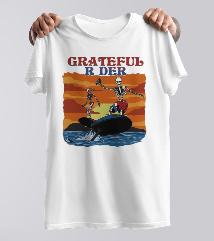Grateful Rider Skeletons Surfing Sunset E-foil Adventure T-Shirt