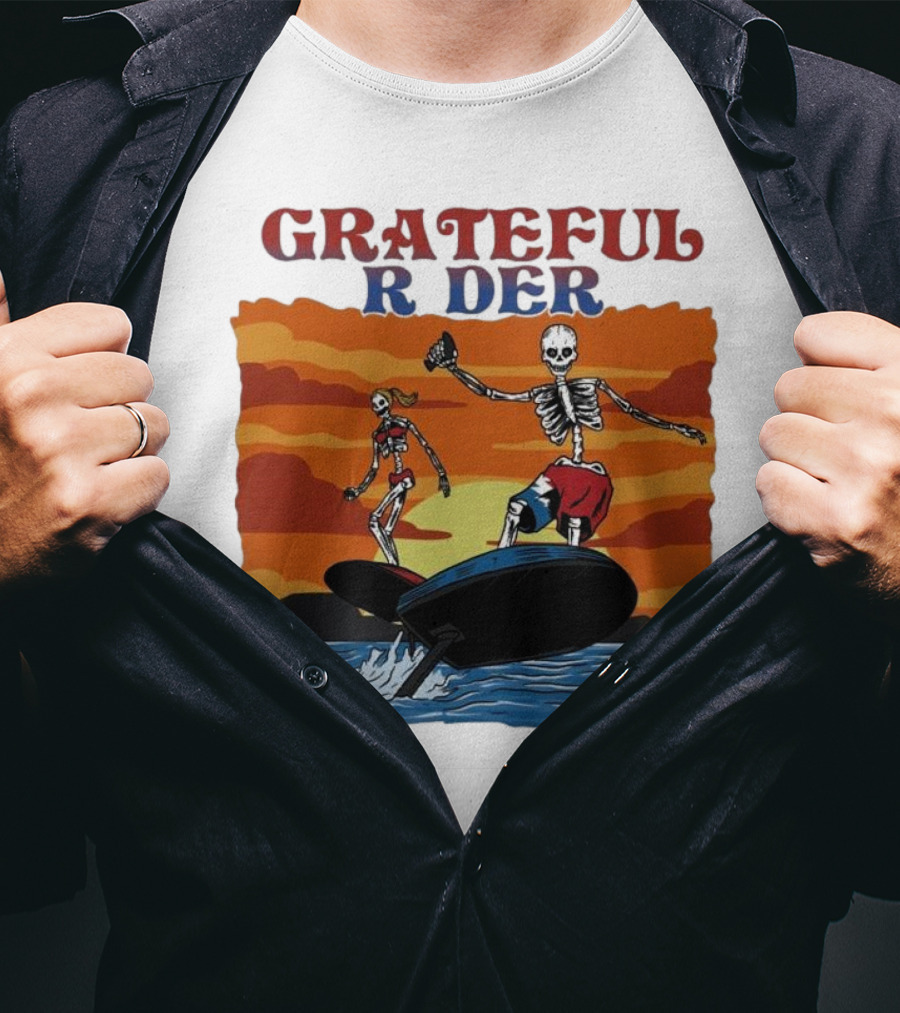 Grateful Rider Skeletons Surfing Sunset E-foil Adventure T-Shirt