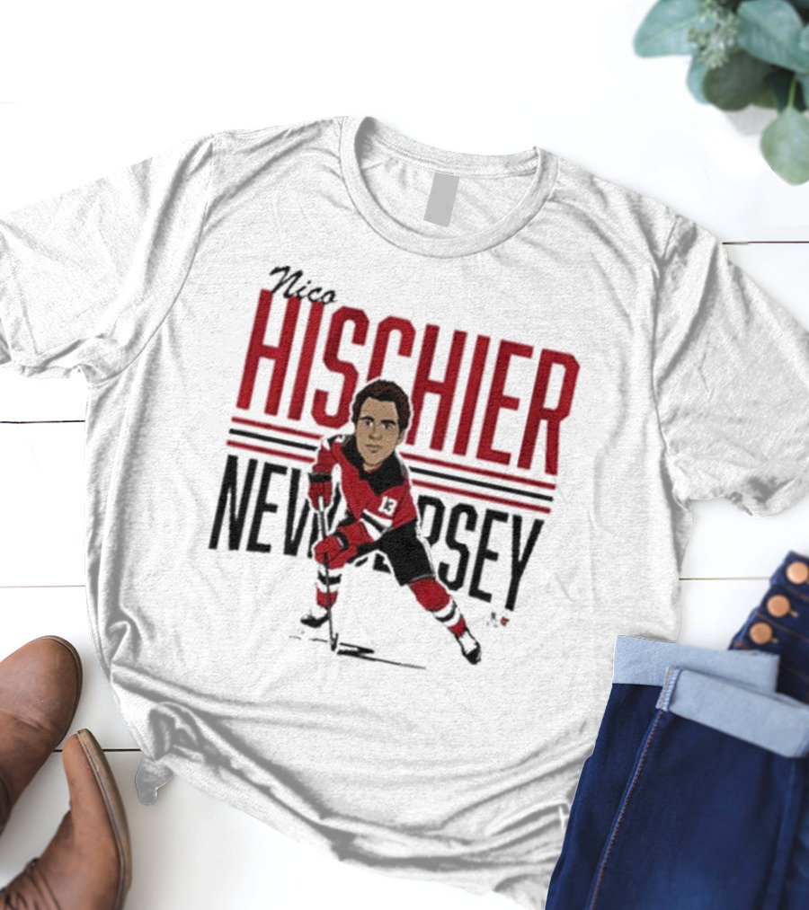 Nico Hischier New Jersey Center Ice Caricature T-Shirt