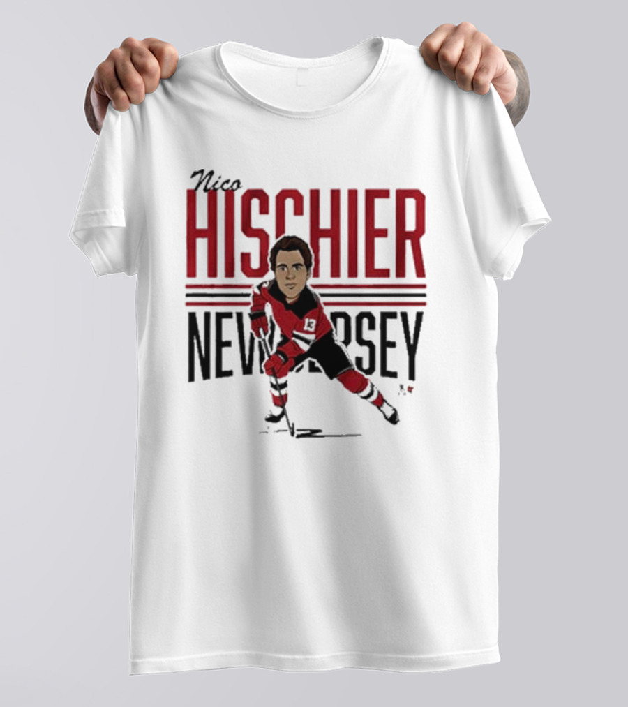 Nico Hischier New Jersey Center Ice Caricature T-Shirt