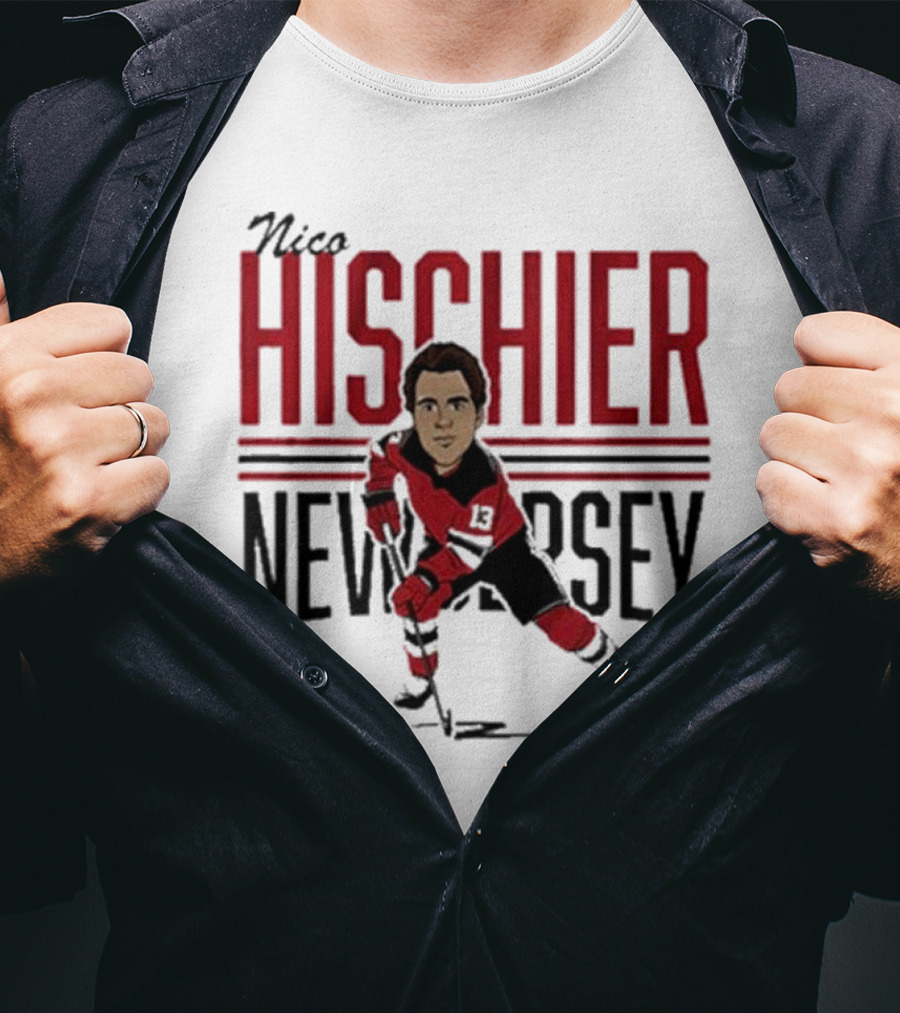 Nico Hischier New Jersey Center Ice Caricature T-Shirt