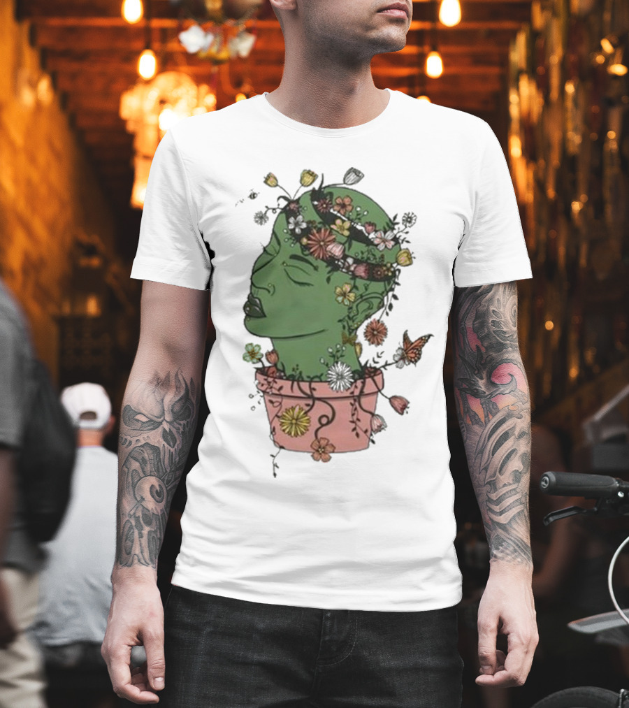Outgrow Yourself Botanical Head With Flowers And Butterflies T-Shirt