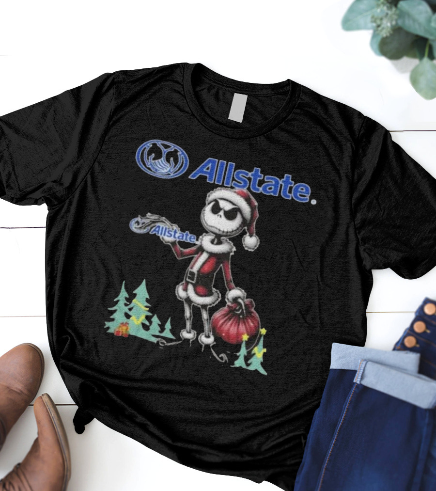 Santa Jack Skellington Allstate Merry Christmas T-Shirt