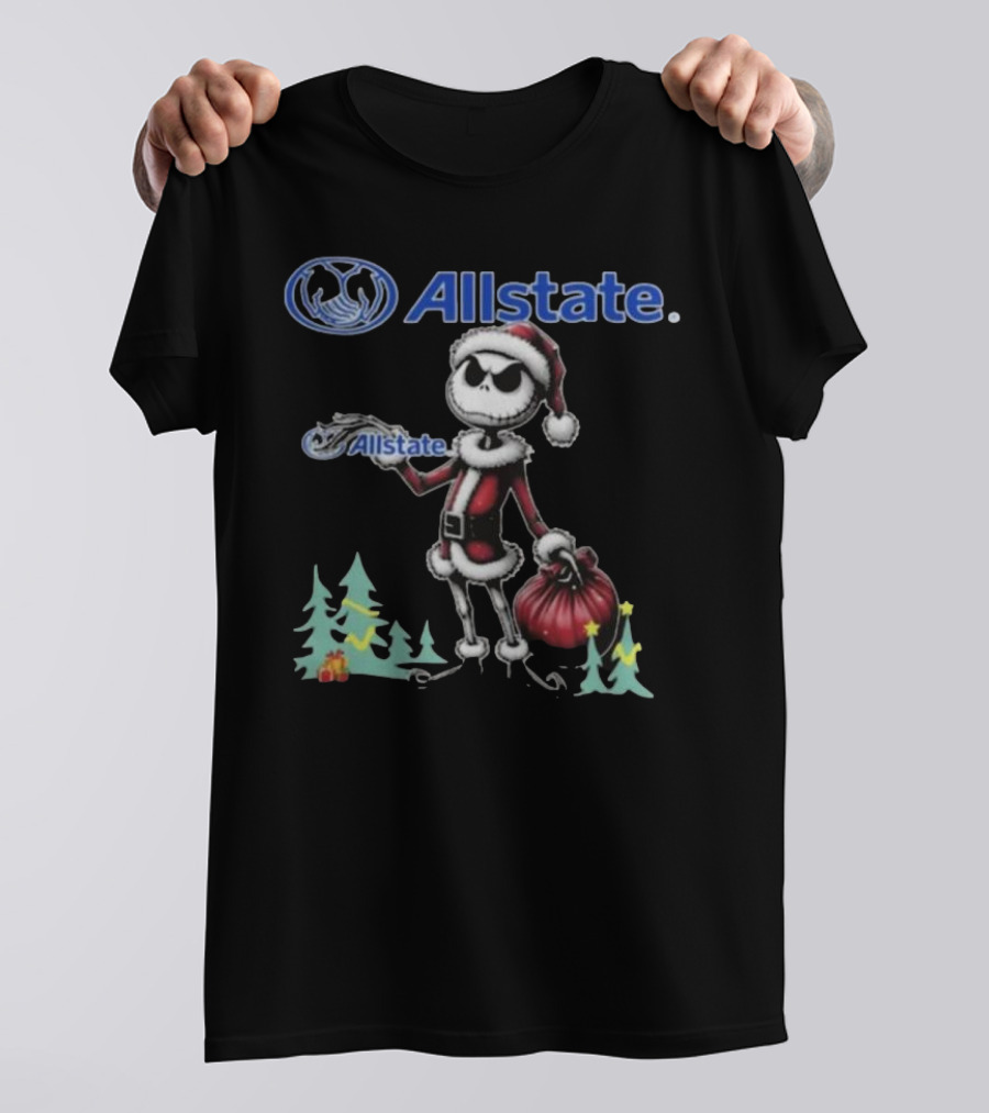 Santa Jack Skellington Allstate Merry Christmas T-Shirt