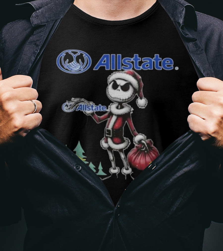 Santa Jack Skellington Allstate Merry Christmas T-Shirt