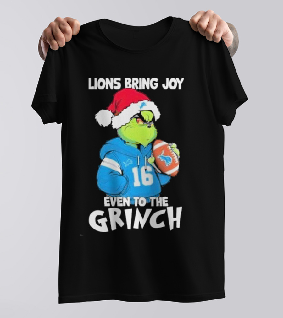 Detroit Lions Bring Joy Even To The Grinch Christmas Santa Football T-Shirt