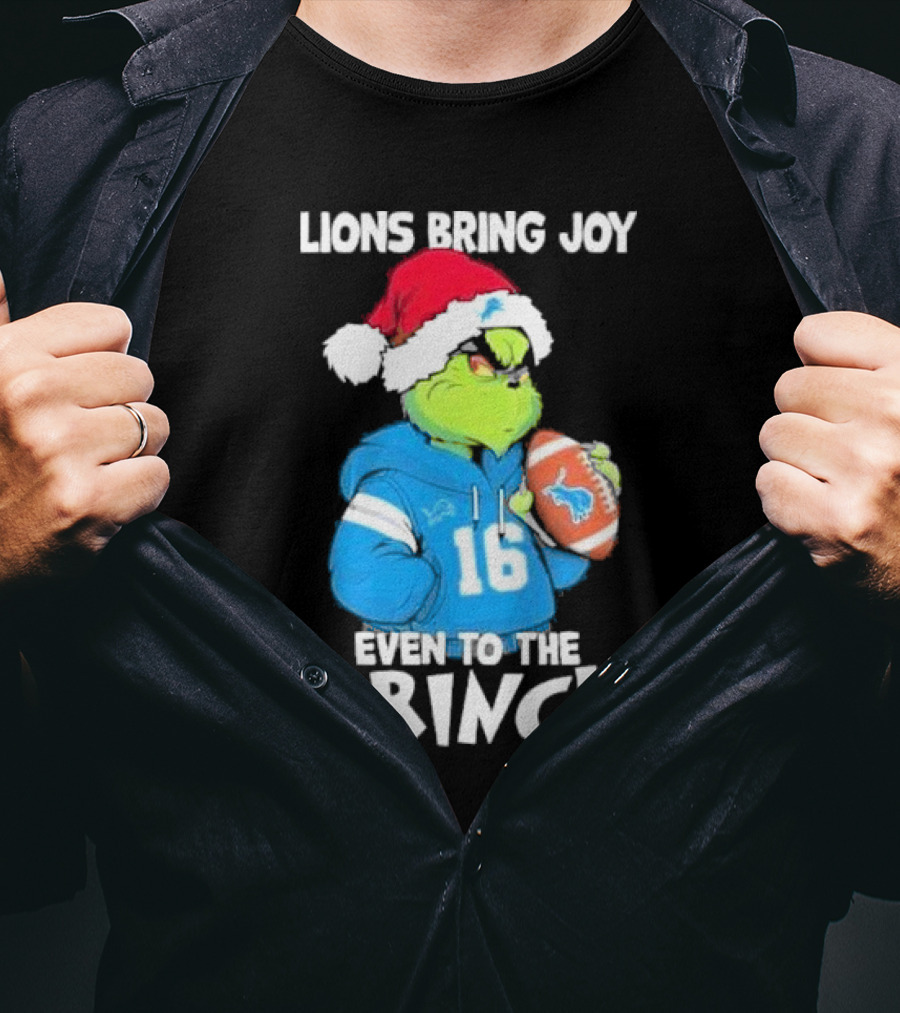 Detroit Lions Bring Joy Even To The Grinch Christmas Santa Football T-Shirt