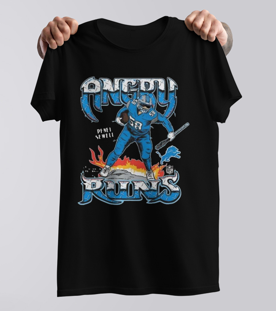 Penei Sewell Detroit Lions Angry Runs NFL Player 58 T-Shirt