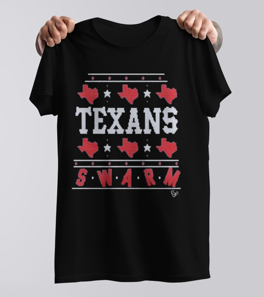 Texans Swarm Holiday Ugly Christmas Sweater Texas Map T-Shirt