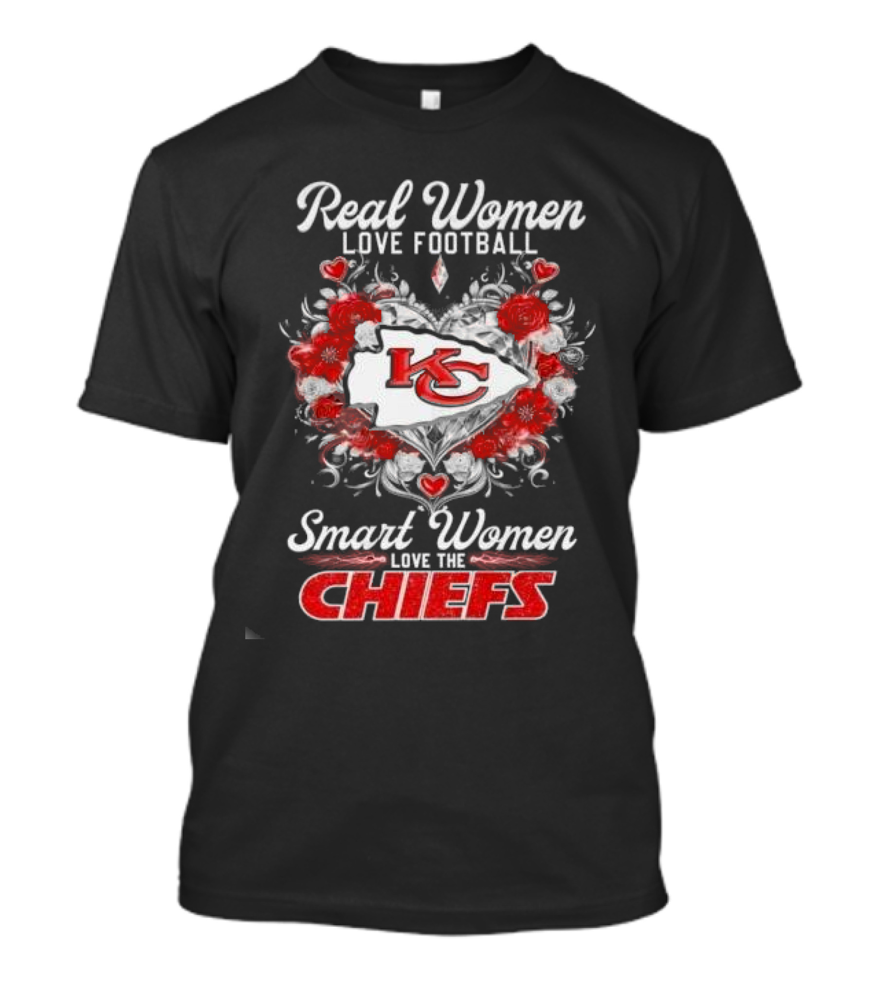 Real Women Love Football Smart Women Love The Chiefs KC Flower Heart T-Shirt