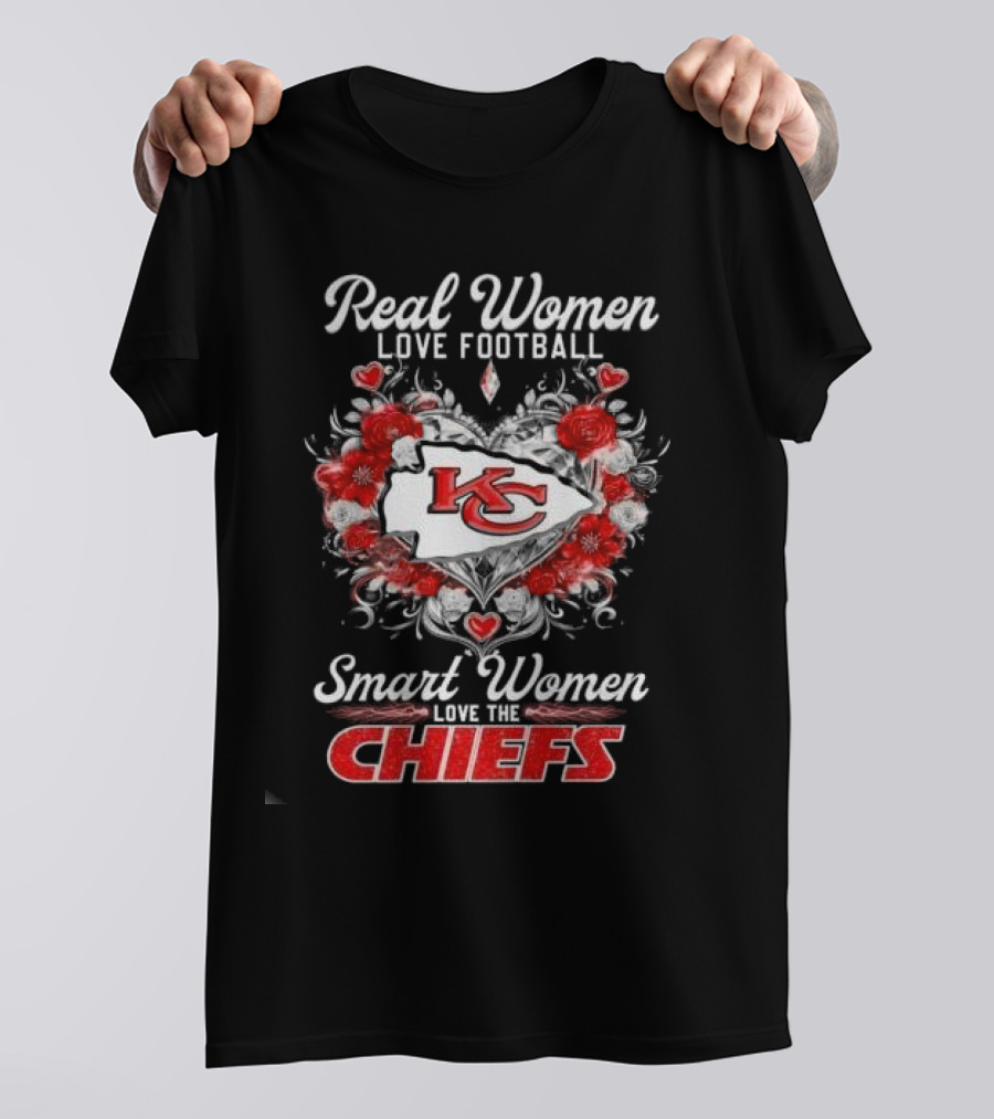Real Women Love Football Smart Women Love The Chiefs KC Flower Heart T-Shirt