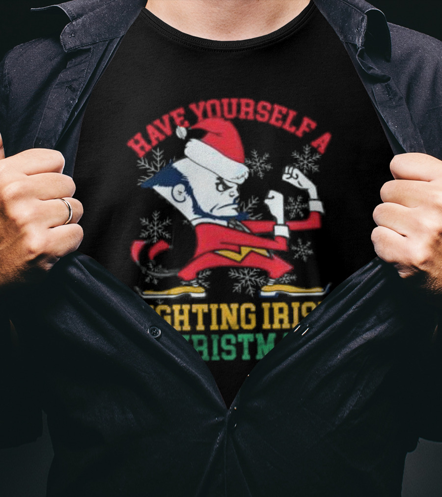 Have Yourself A Fighting Irish Christmas Notre Dame Xmas T-Shirt